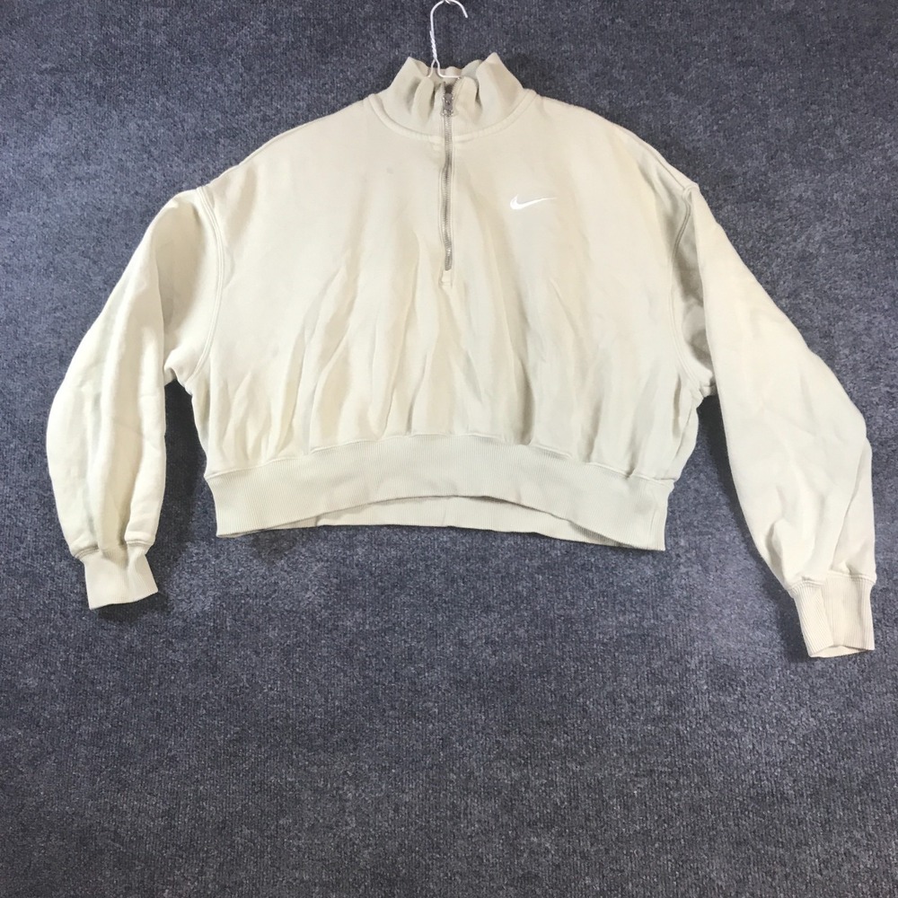 Nike Phoenix Fleece Cropped Sweatshirt Womens L Beige Good 1/4-Zip DQ5767-371